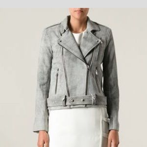 Iro cracked grey leather biker jacket 34
